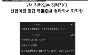 요즘 중소기업 임금 현실